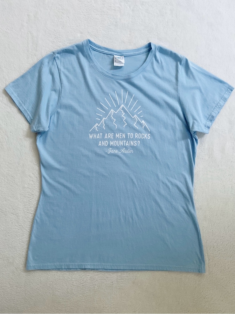 Jane Austen Quote Women’s Large Blue Graphic T-Shirt Mountains Port & Company